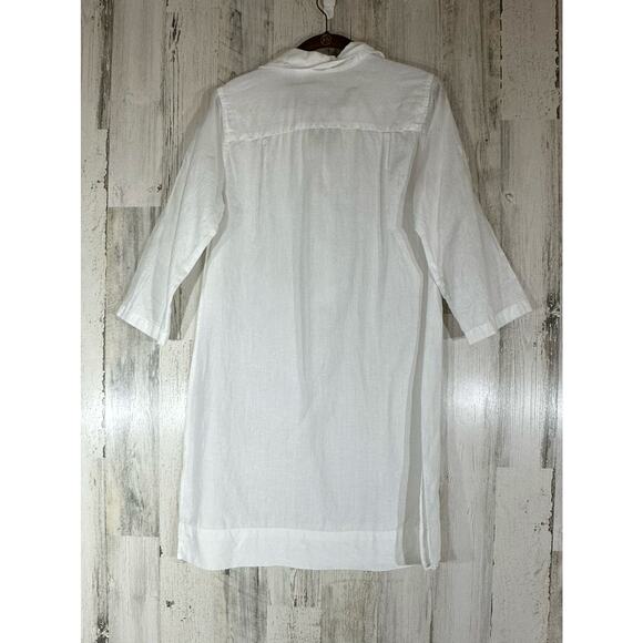 La Redoute Linen Popover Shirt Dress Size 10 White Roll Tab 3/4 Sleeve No Belt - Picture 3 of 8
